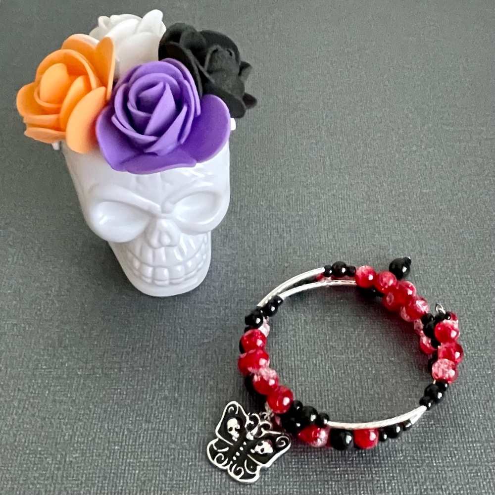 Gothic Butterfly Memory Wire Triple Wrap Bangle Bracelet